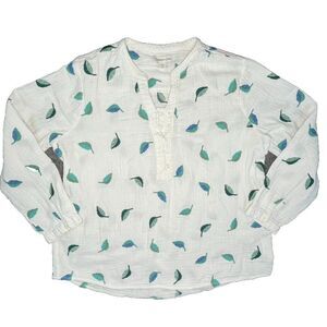 Coldwater Creek White‎ Embroidered Leaf Coastal Gauzy Top XL Petite Summer Beach